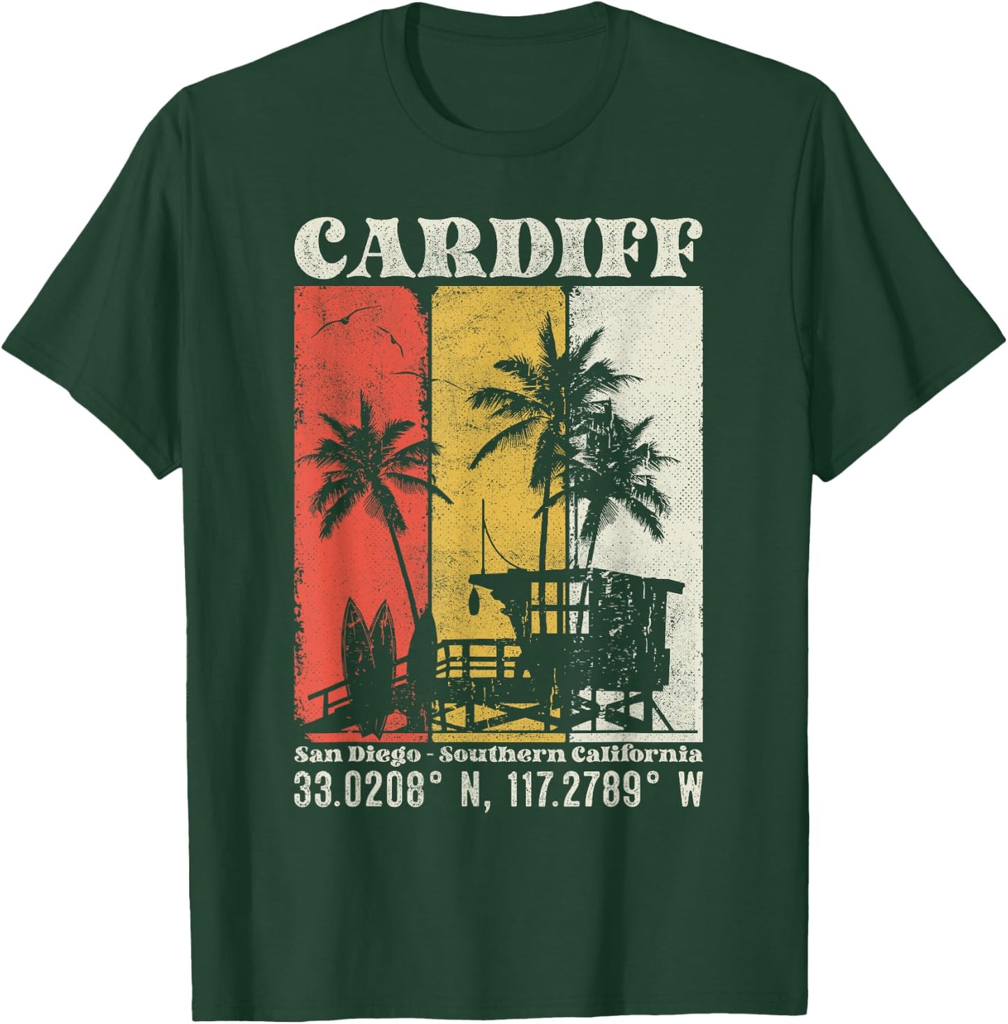 Cardiff San Diego Southern California Coordinates Surf T-Shirt - T-Shirt | Forest