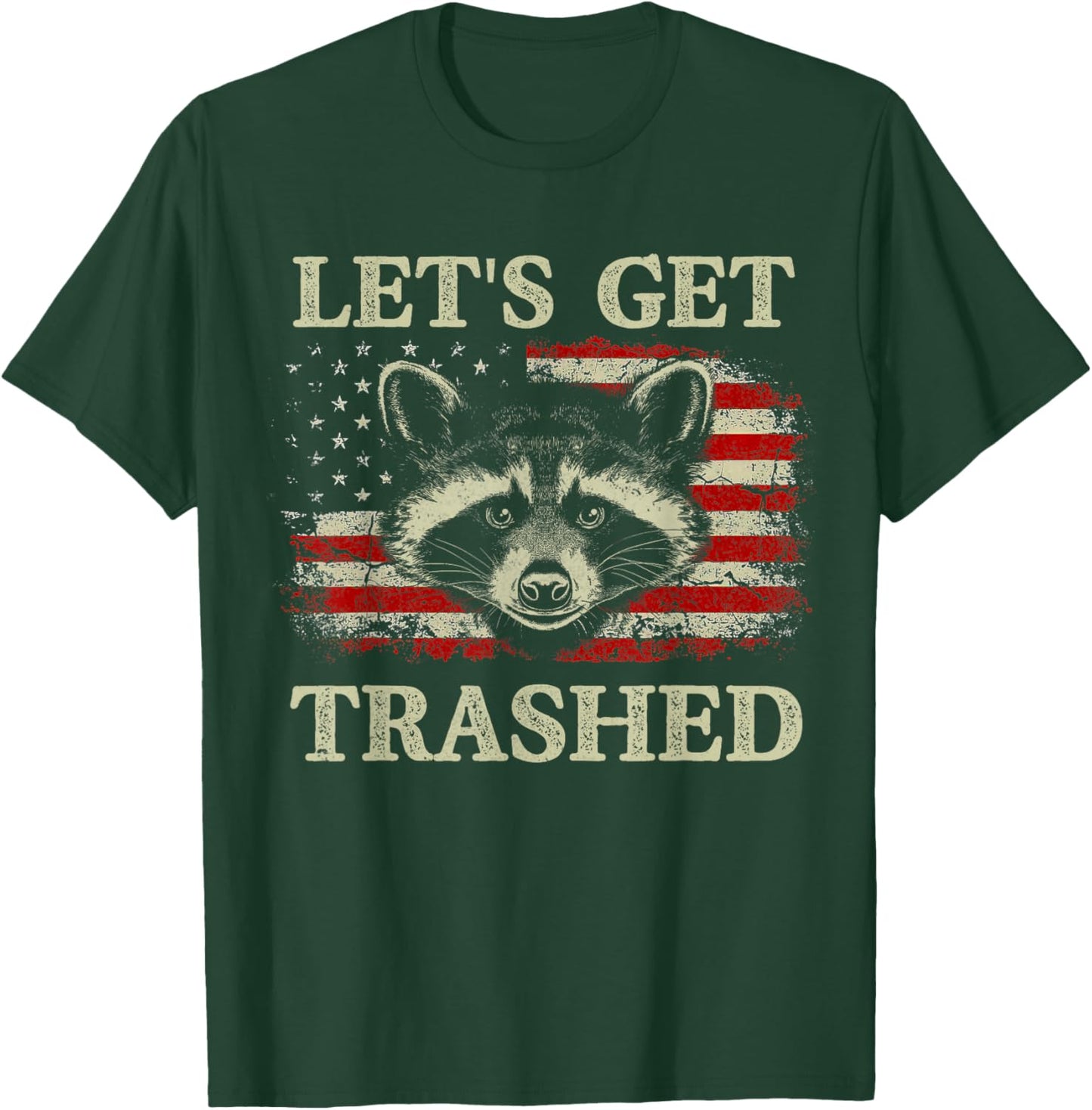 Funny Raccoon Let's Get Trashed Vintage American Flag T-Shirt - T-Shirt | Forest