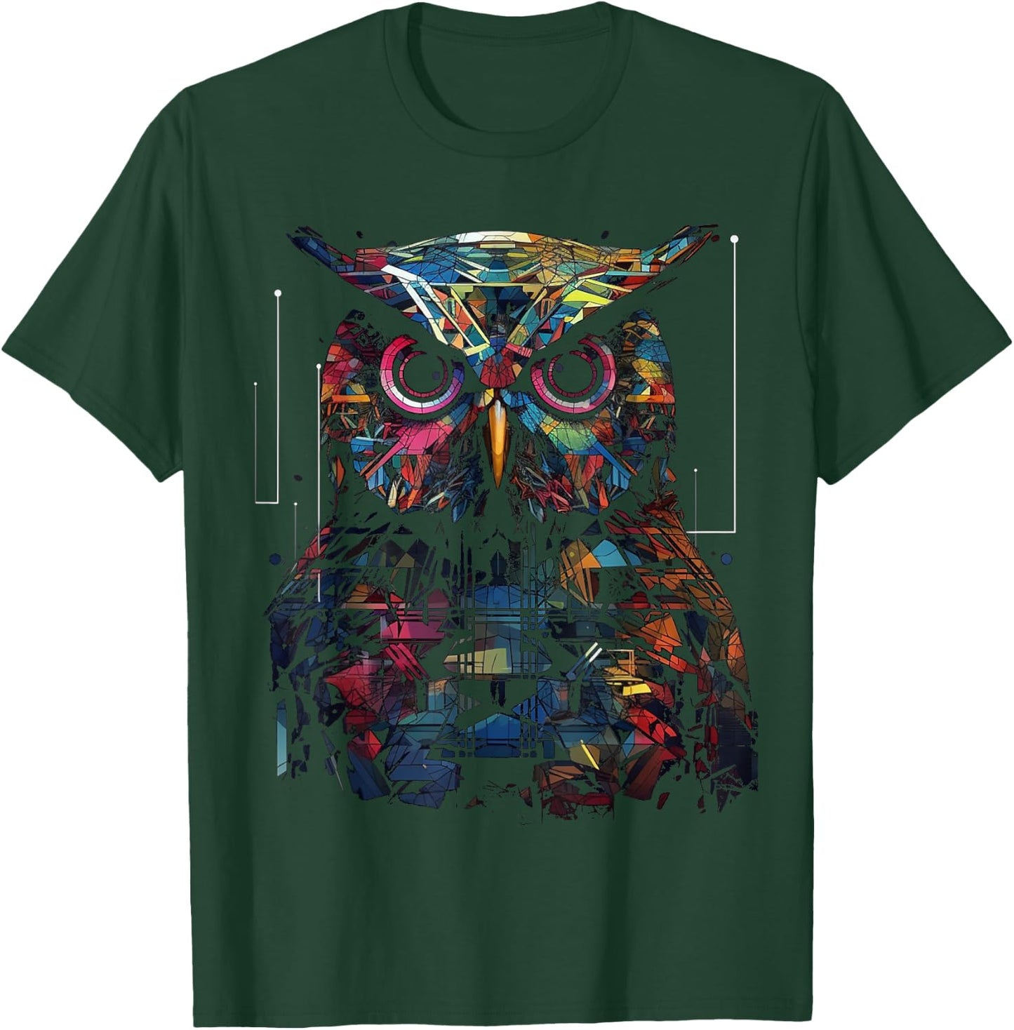 Owl Geometric Animal Lover - Colourful Bird Art Animal Owl T-Shirt - T-Shirt | Forest