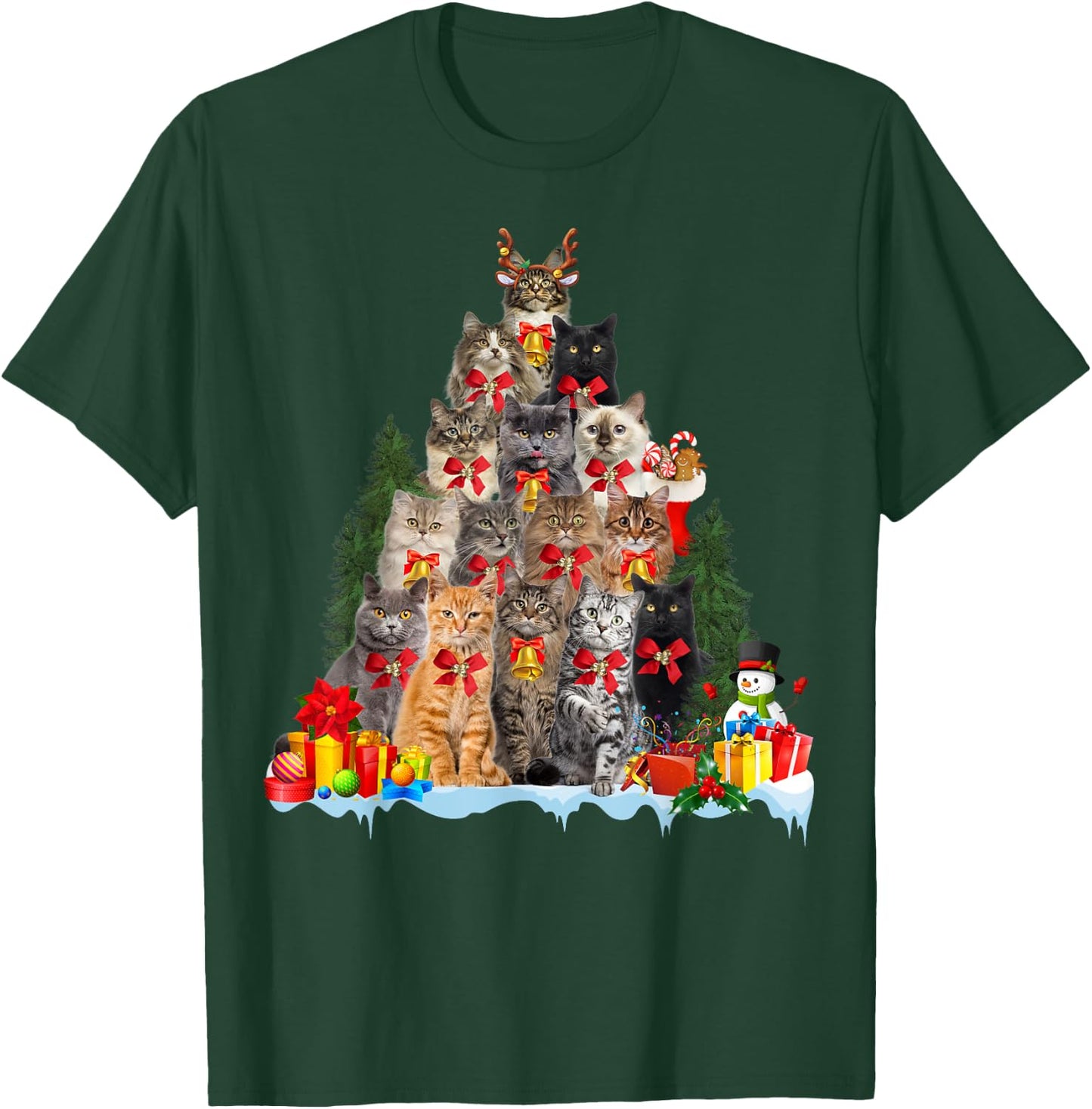 Christmas Pajama Cat Xmas Tree Ornament Cat Lover, Cat Mom T-Shirt - T-Shirt | Forest