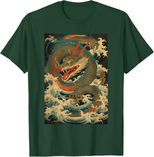 Vintage Dragon Japanese Graphical Art Retro Tattoo T-Shirt - T-Shirt | Forest