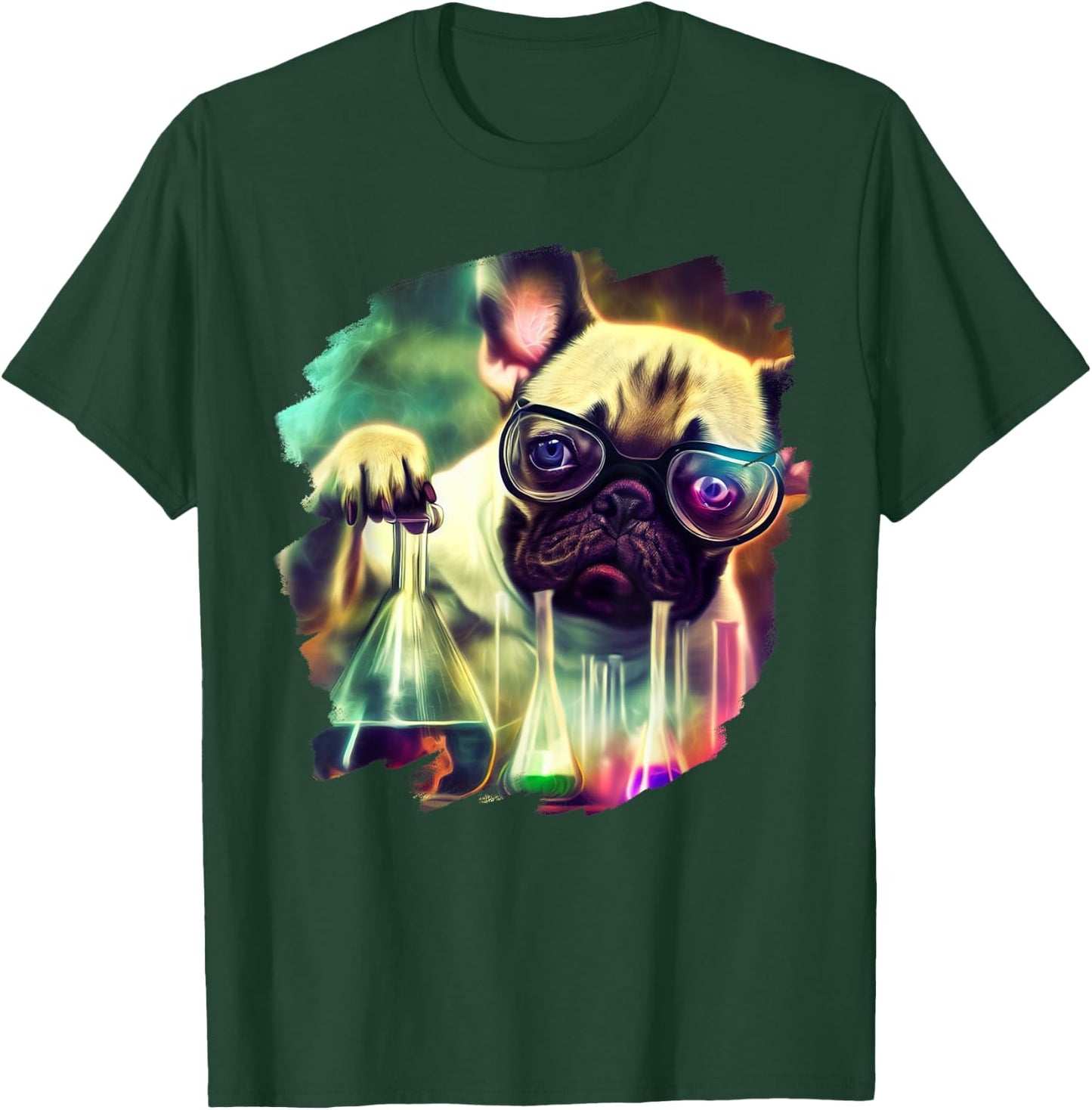 Mad Frenchie Dog Scientist Mixing Chemicals Chemistry Women Kids T-Shirt - T-Shirt | Forest
