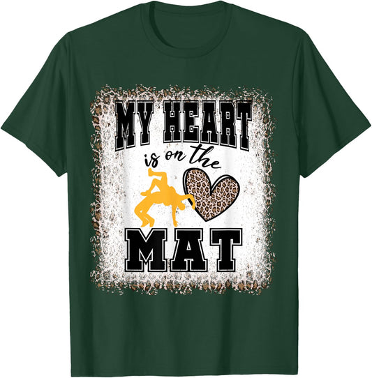 Wrestling Mom My Heart is On The Mat T-Shirt - T-Shirt | Forest