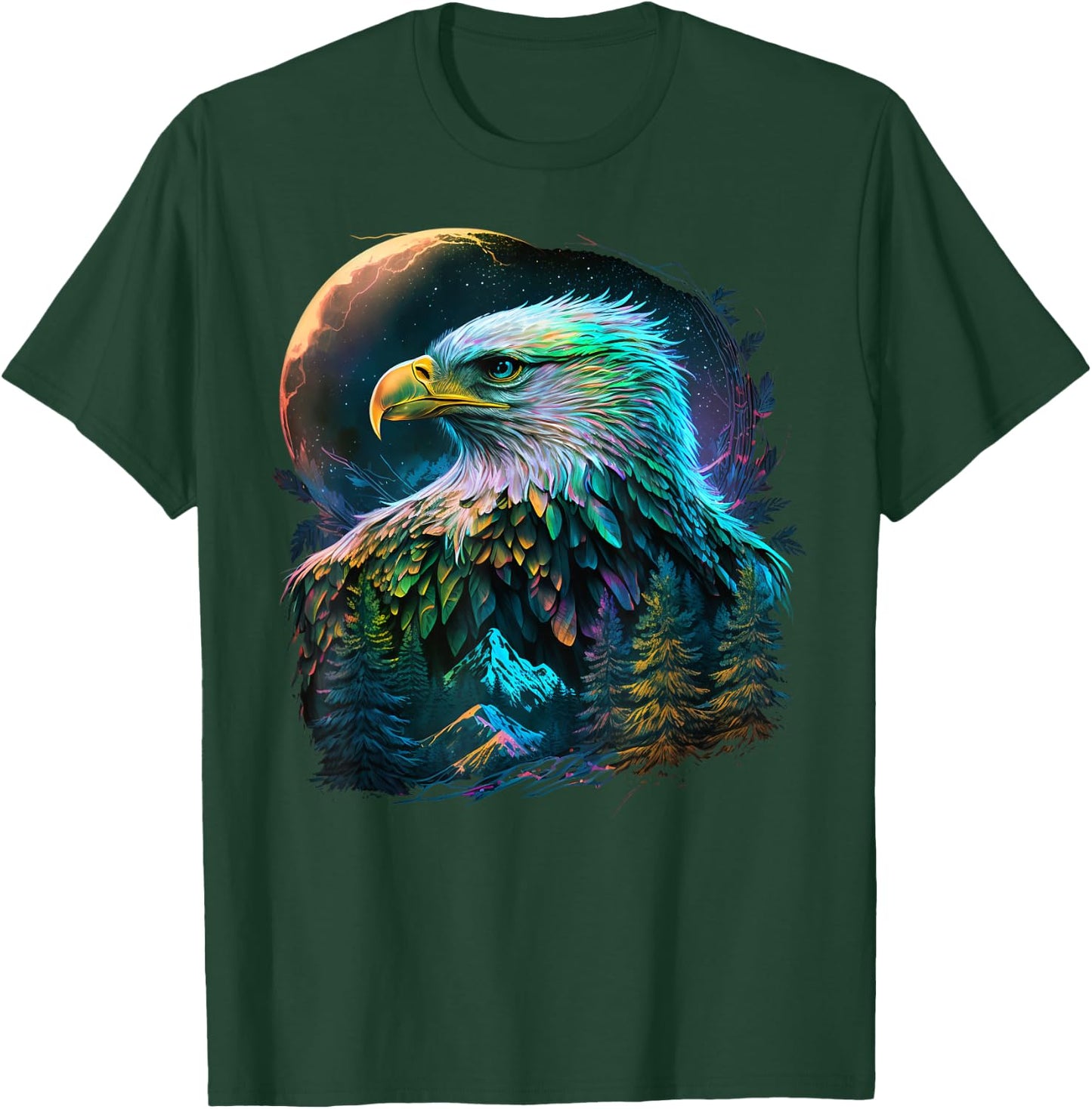 Colorful Realistic Eagle in Wilderness Nature on Moon Eagle T-Shirt - T-Shirt | Forest