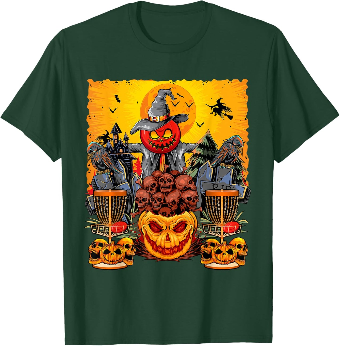 Disc Golf Faces Halloween Skulls Horror Pumpkins Player T-Shirt - T-Shirt | Forest