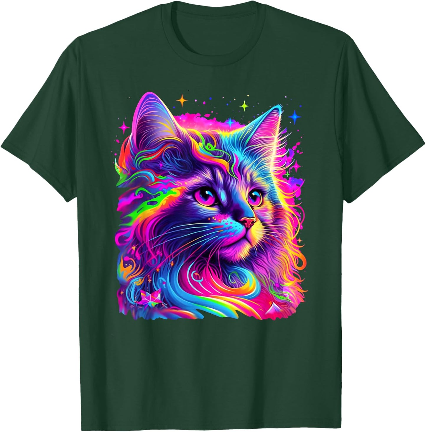 Colorful Rainbow Cat Graphic T-Shirt - T-Shirt | Forest
