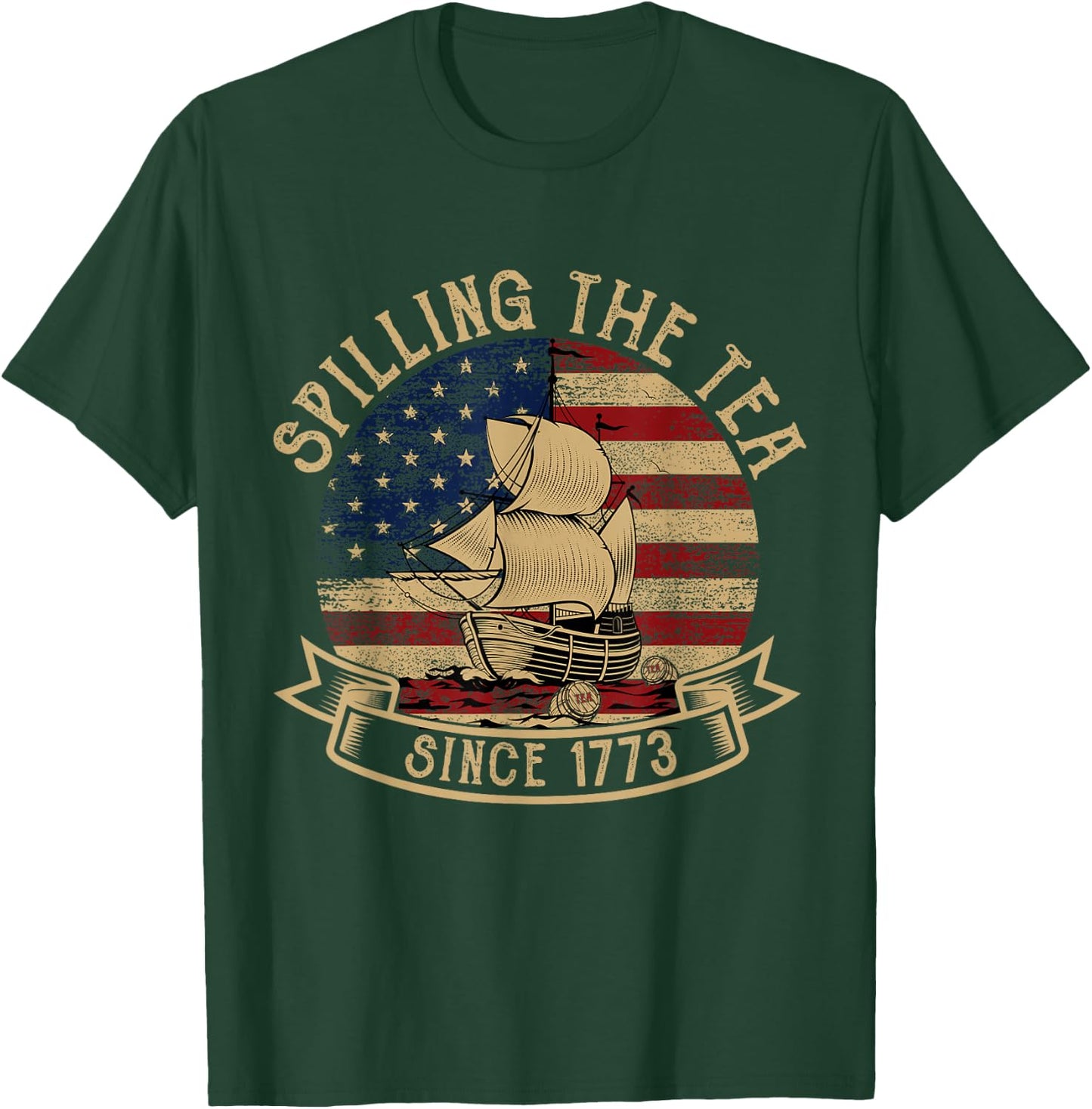 Spilling The Tea Since 1773 American History Teacher Vintage T-Shirt - T-Shirt | Forest