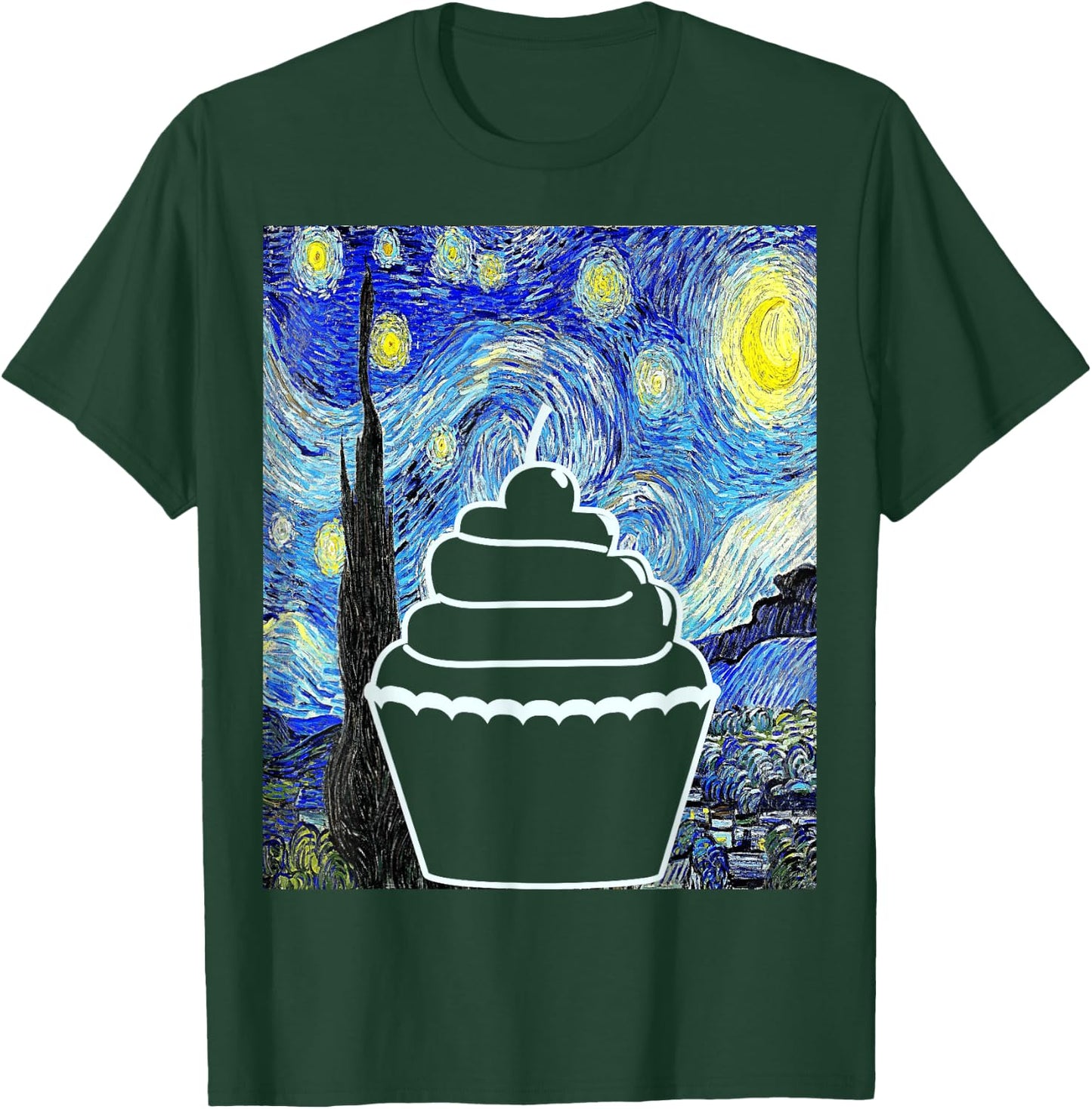 Cupcake Starry Night Cupcake Lover Baking Painting T-Shirt - T-Shirt | Forest