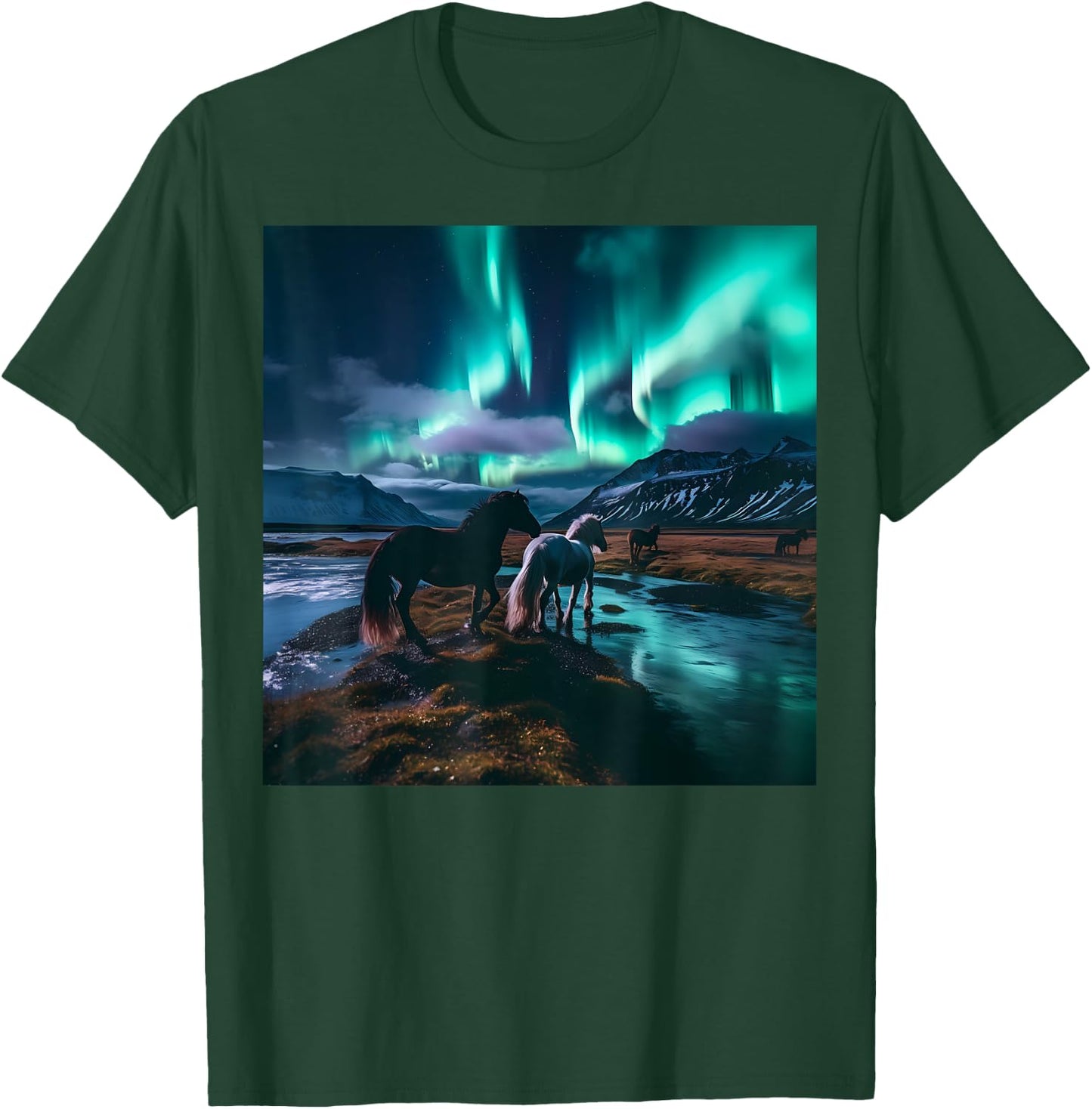 Iceland Northern Lights Landscape Wilderness Horse Souvenir T-Shirt - T-Shirt | Forest