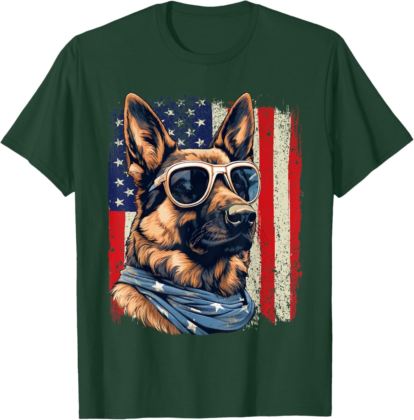 Patriotic German Shepherd American Flag 4th Of July Shepherd T-Shirt - T-Shirt | Forest
