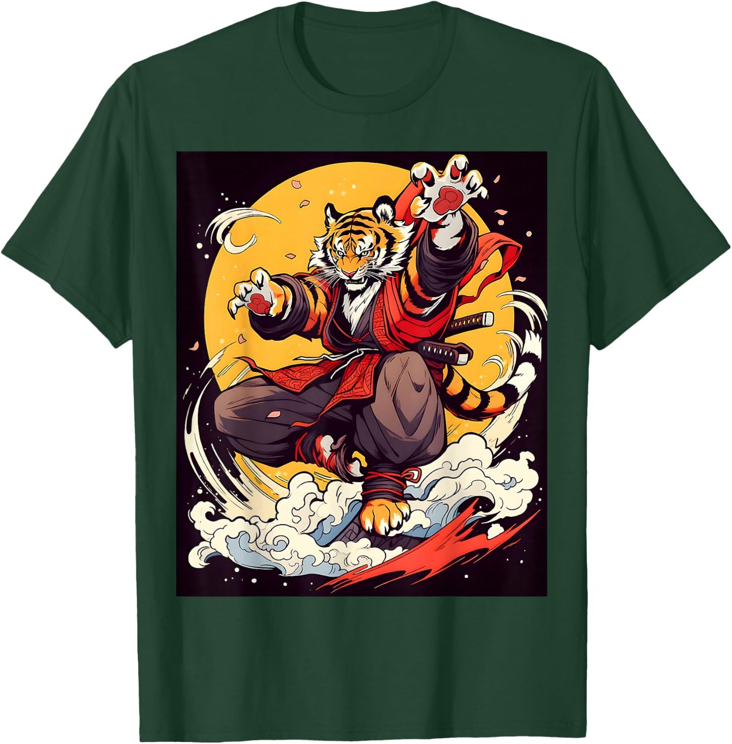 Design Featuring a Majestic Tiger in the World of Kabuki T-Shirt - T-Shirt | Forest