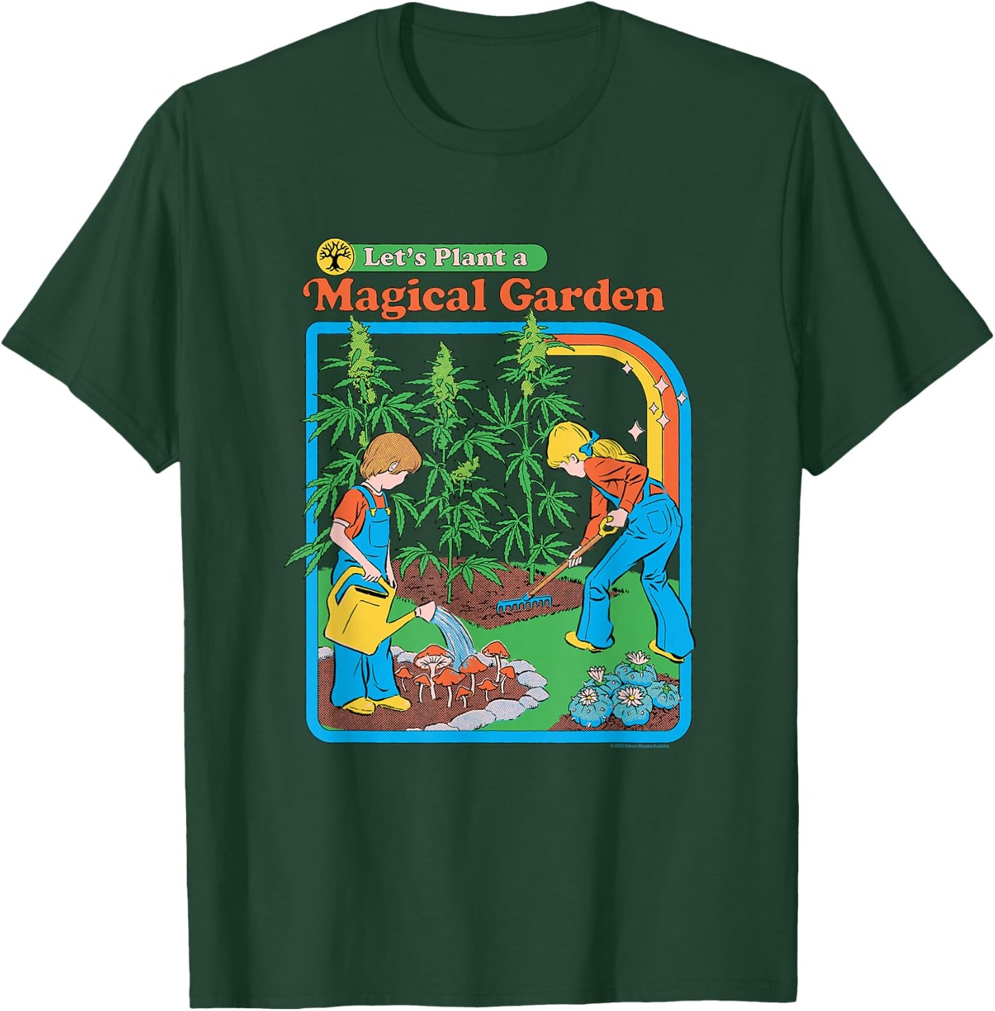 Steven Rhodes Magical Mushroom Garden Retro Dark Humor T-Shirt - T-Shirt | Forest