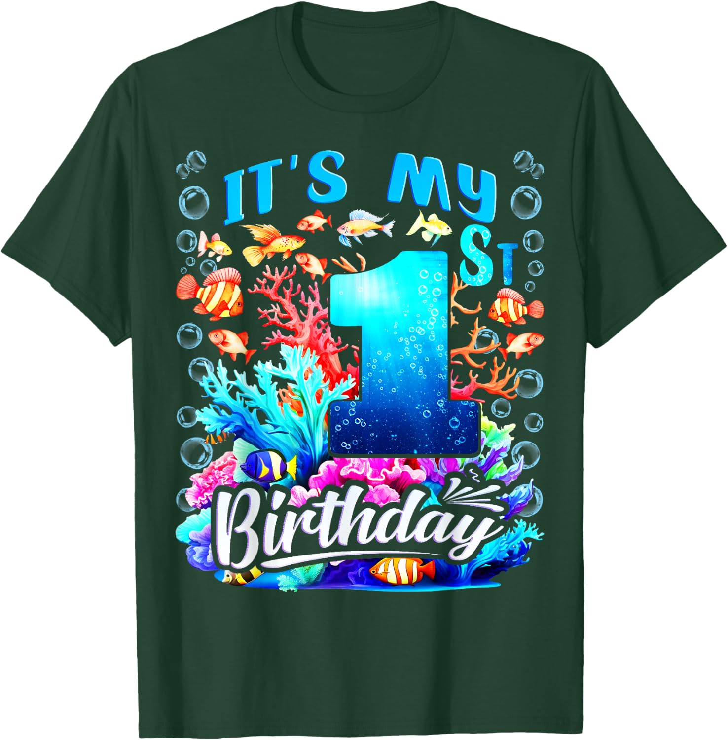 It's My 1st Birthday Boy Sea Fish Ocean Animals Aquarium T-Shirt - T-Shirt | Forest