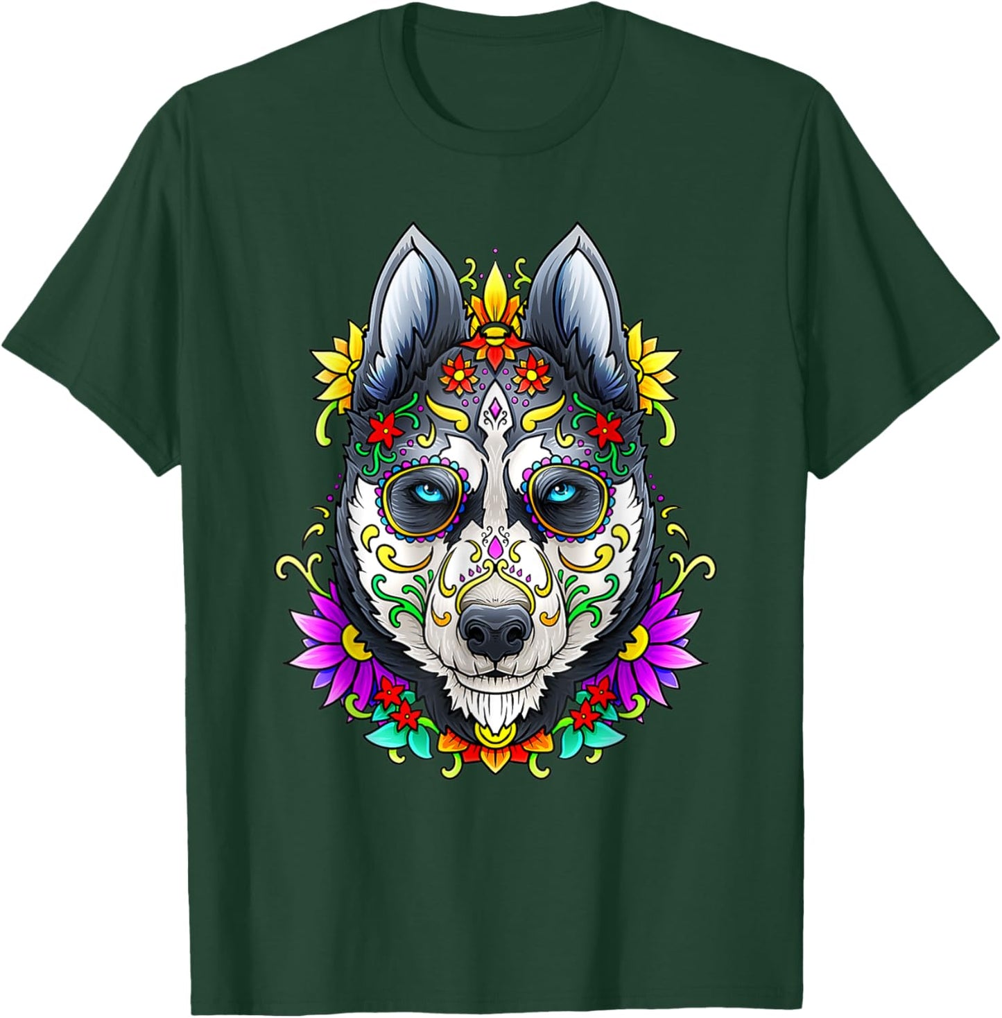 Alaskan Husky Skull Dog Day of The Dead Sugar Skull Dog Women Kids T-Shirt - T-Shirt | Forest