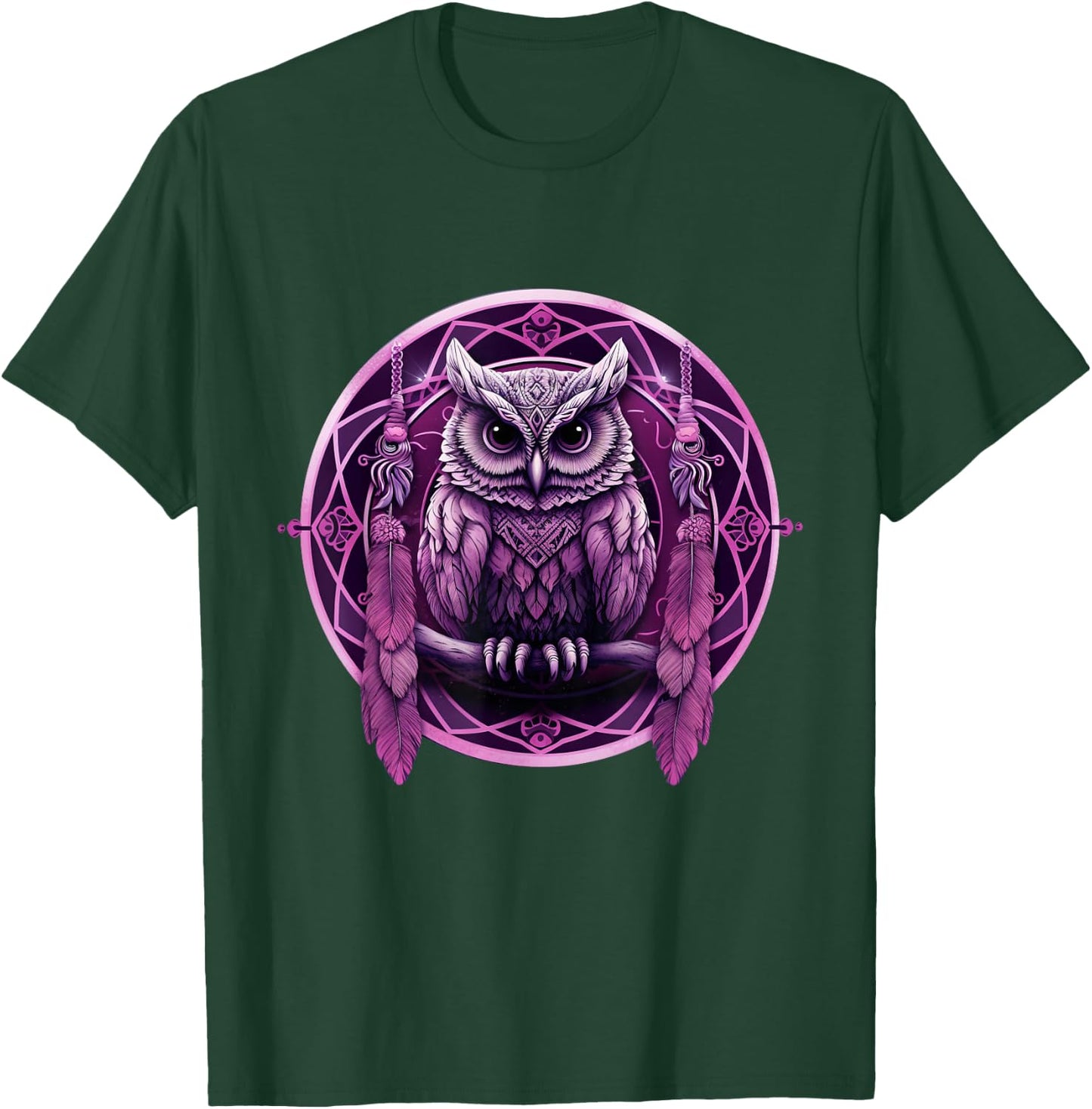 Purple Owl Dreamcatcher Moon Women Cute Mandala Kids T-Shirt - T-Shirt | Forest