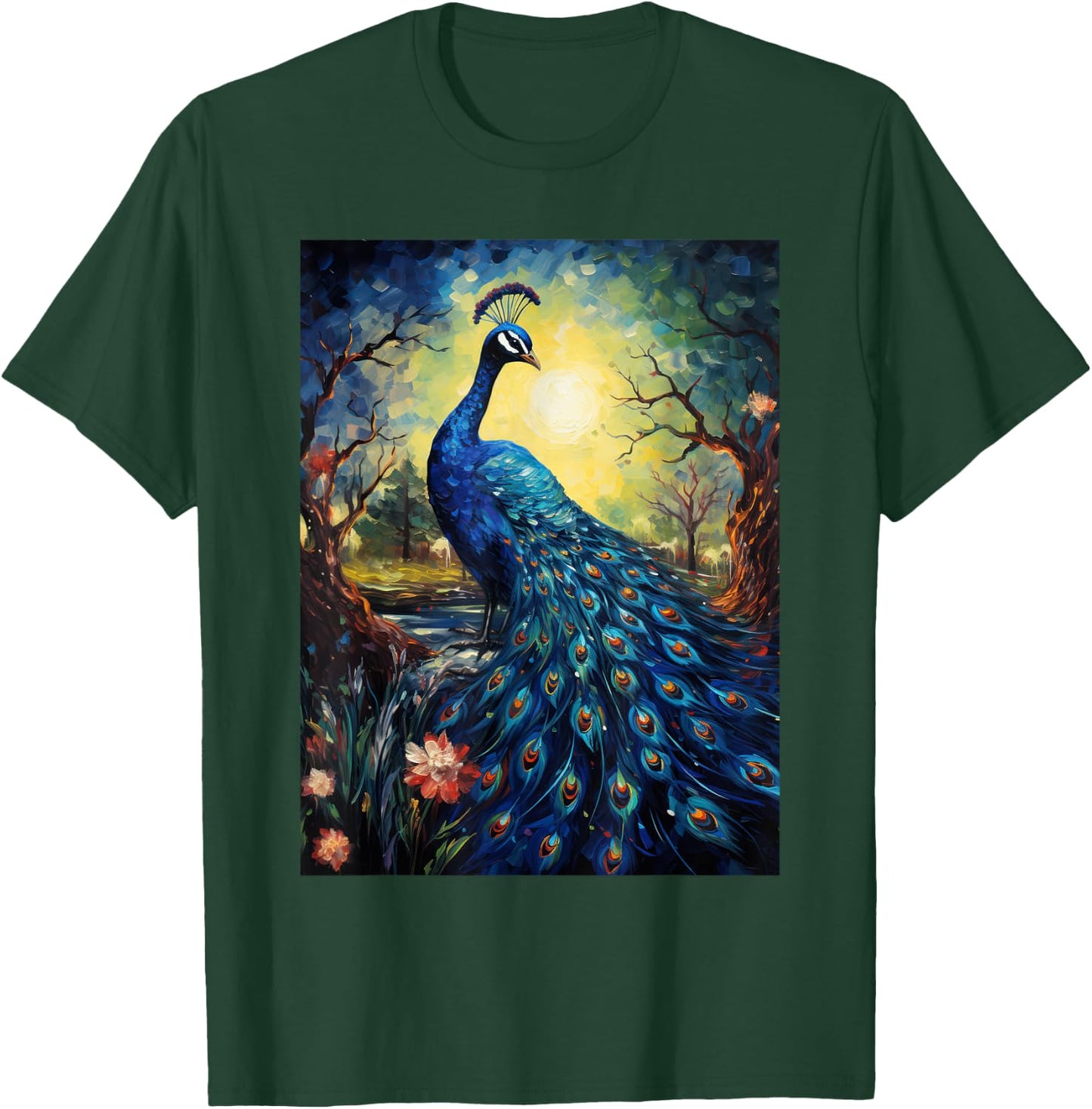Peacock Starry Night Van Gogh Style Graphic T-Shirt - T-Shirt | Forest