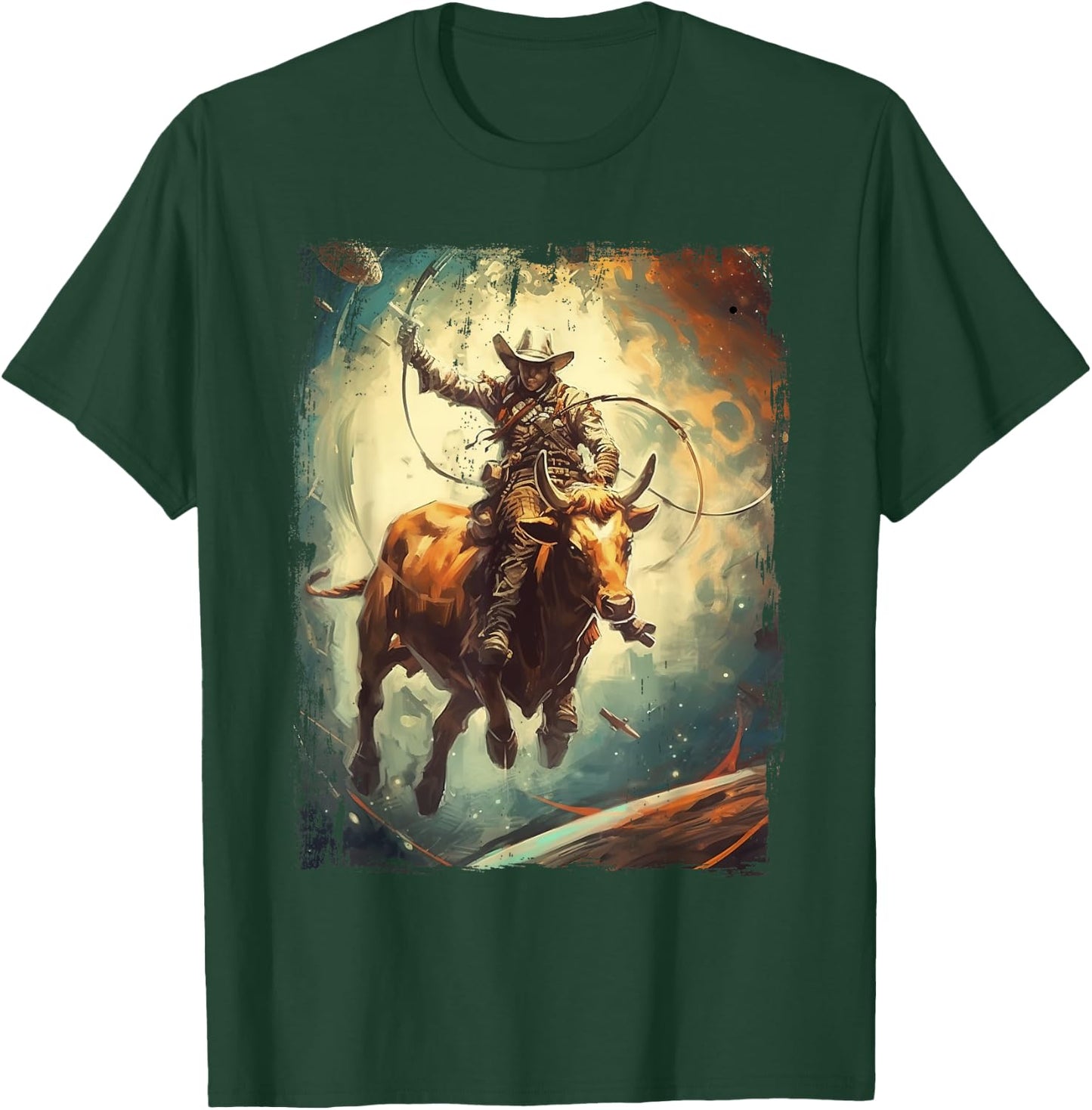Space Rodeo Cowboy Western Southern Bull Riding T-Shirt - T-Shirt | Forest