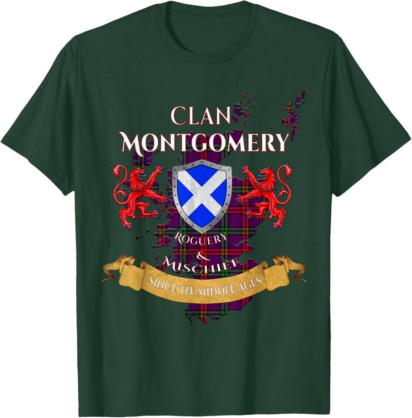 Montgomery Scottish Family Clan Middle Ages Mischief T-Shirt - T-Shirt | Forest