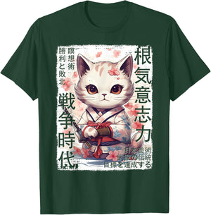 Samurai Cat Warrior Japanese Ninja Kitty Kawaii T-Shirt - T-Shirt | Forest