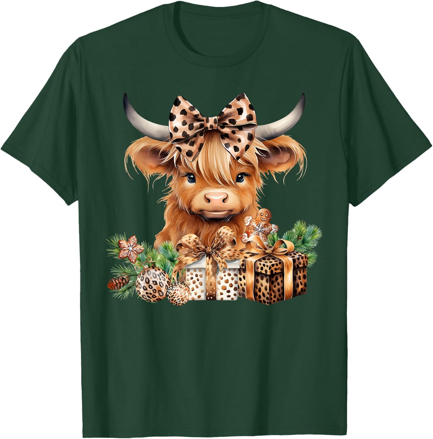 Baby Highland Cow Merry Christmas Leopard Cute Cow Farmer T-Shirt - T-Shirt | Forest