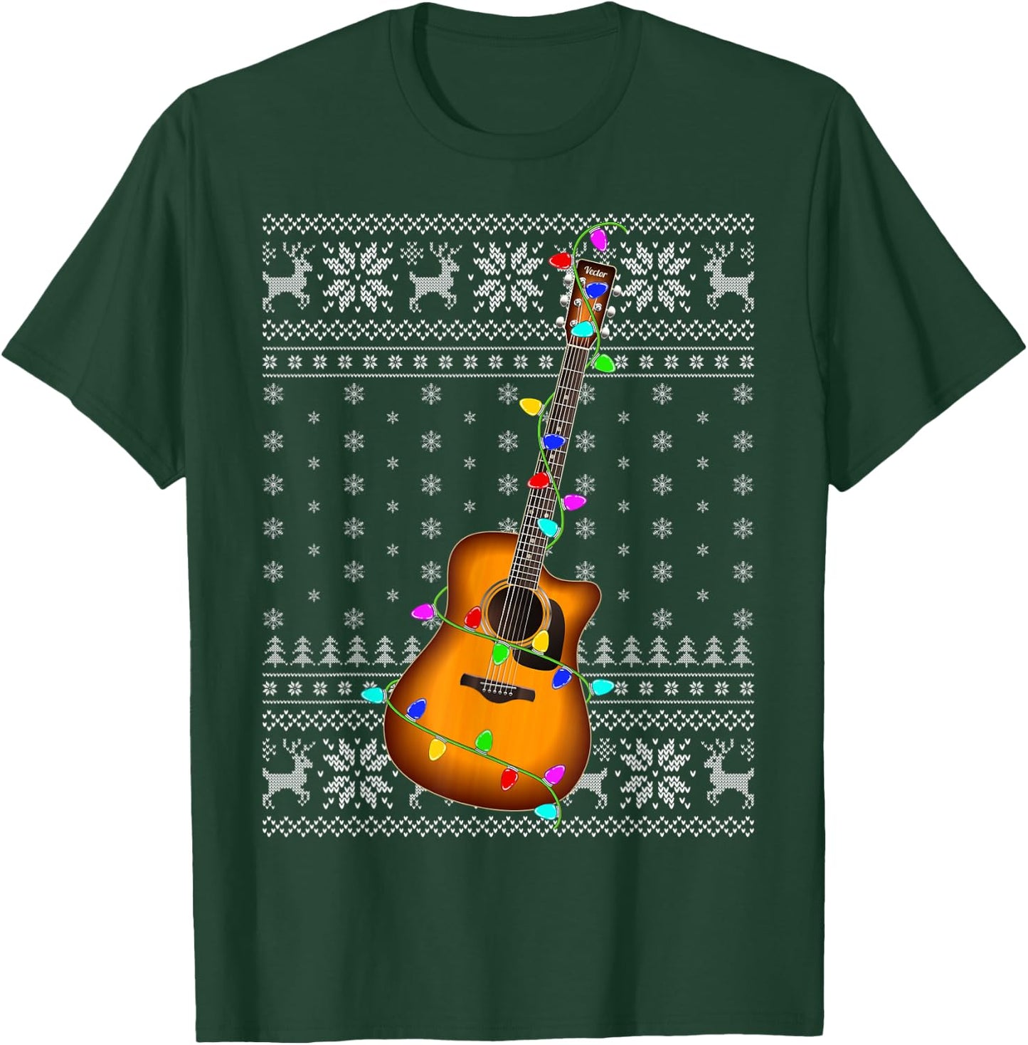 Guitar Music Lover Xmas Lighting Ugly Guitar Christmas T-Shirt - T-Shirt | Forest