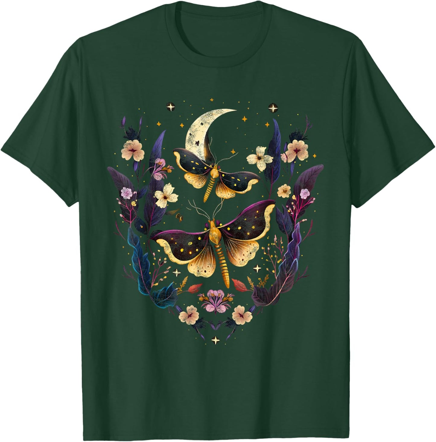 Moths with moon, flowers, butterfly, Wicca, goth, night T-Shirt - T-Shirt | Forest