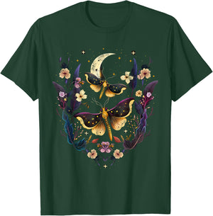 Moths with moon, flowers, butterfly, Wicca, goth, night T-Shirt - T-Shirt | Forest