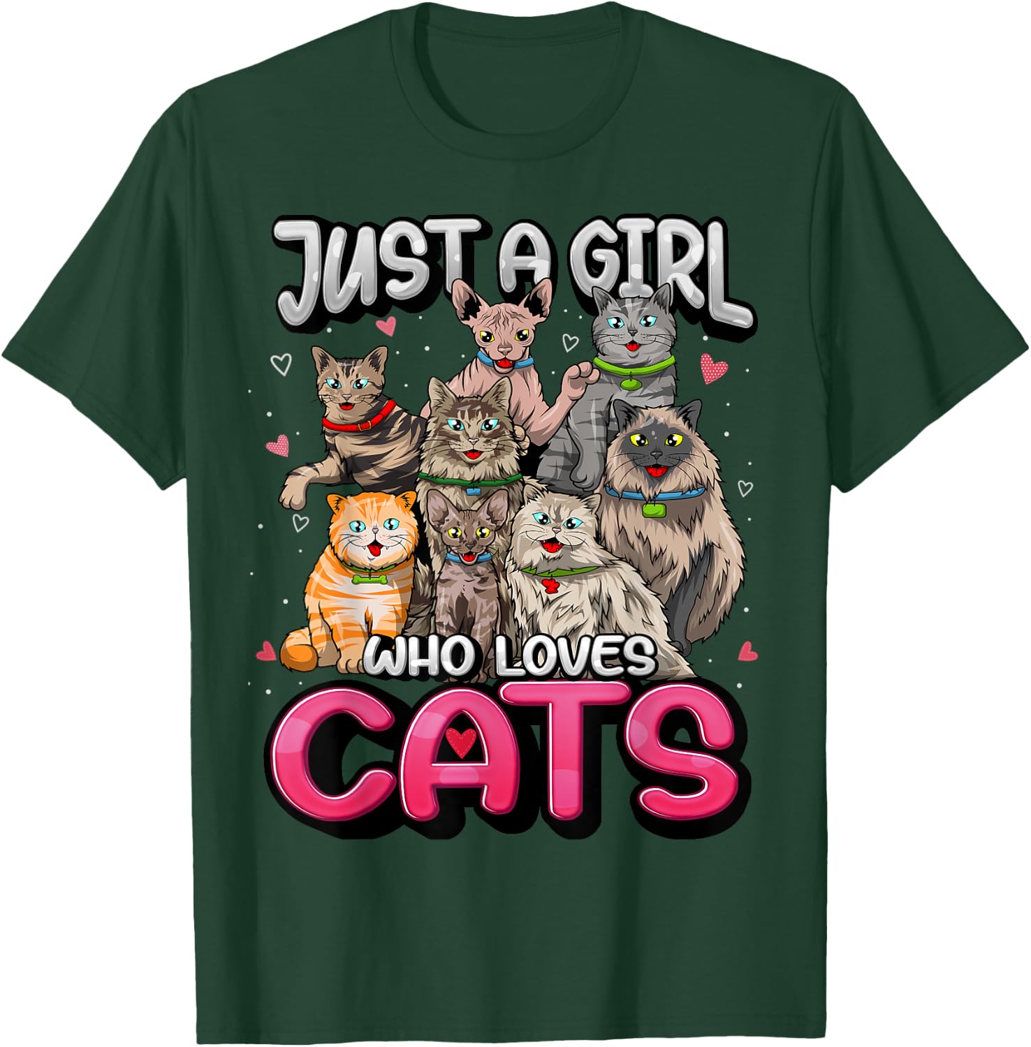 Just A Girl Who Loves Cats Shirt Cute Cat Lover Cat Mom Girl T-Shirt - T-Shirt | Forest