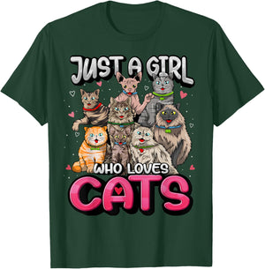 Just A Girl Who Loves Cats Shirt Cute Cat Lover Cat Mom Girl T-Shirt - T-Shirt | Forest