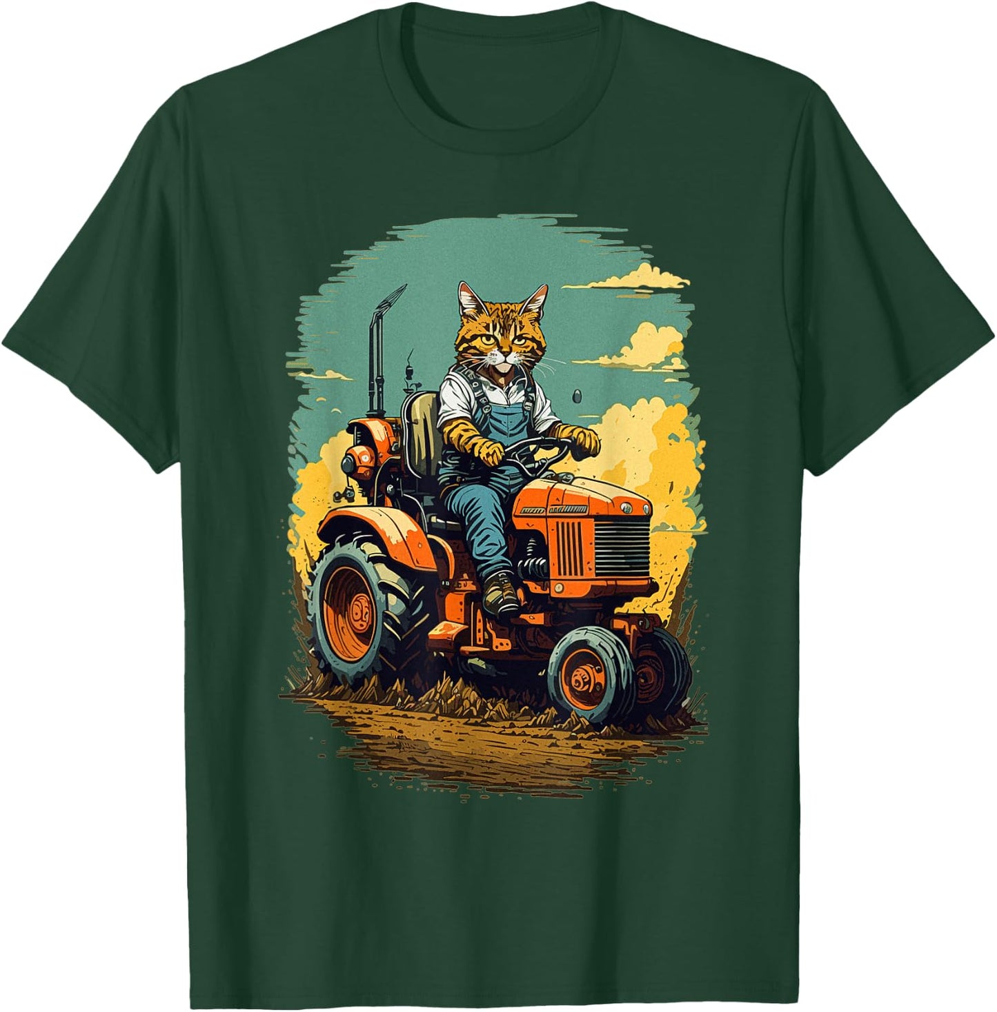 Funny Farm Tractor Lover Cat Farmer Life Cat Driving Tractor T-Shirt - T-Shirt | Forest