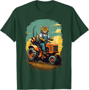 Funny Farm Tractor Lover Cat Farmer Life Cat Driving Tractor T-Shirt - T-Shirt | Forest