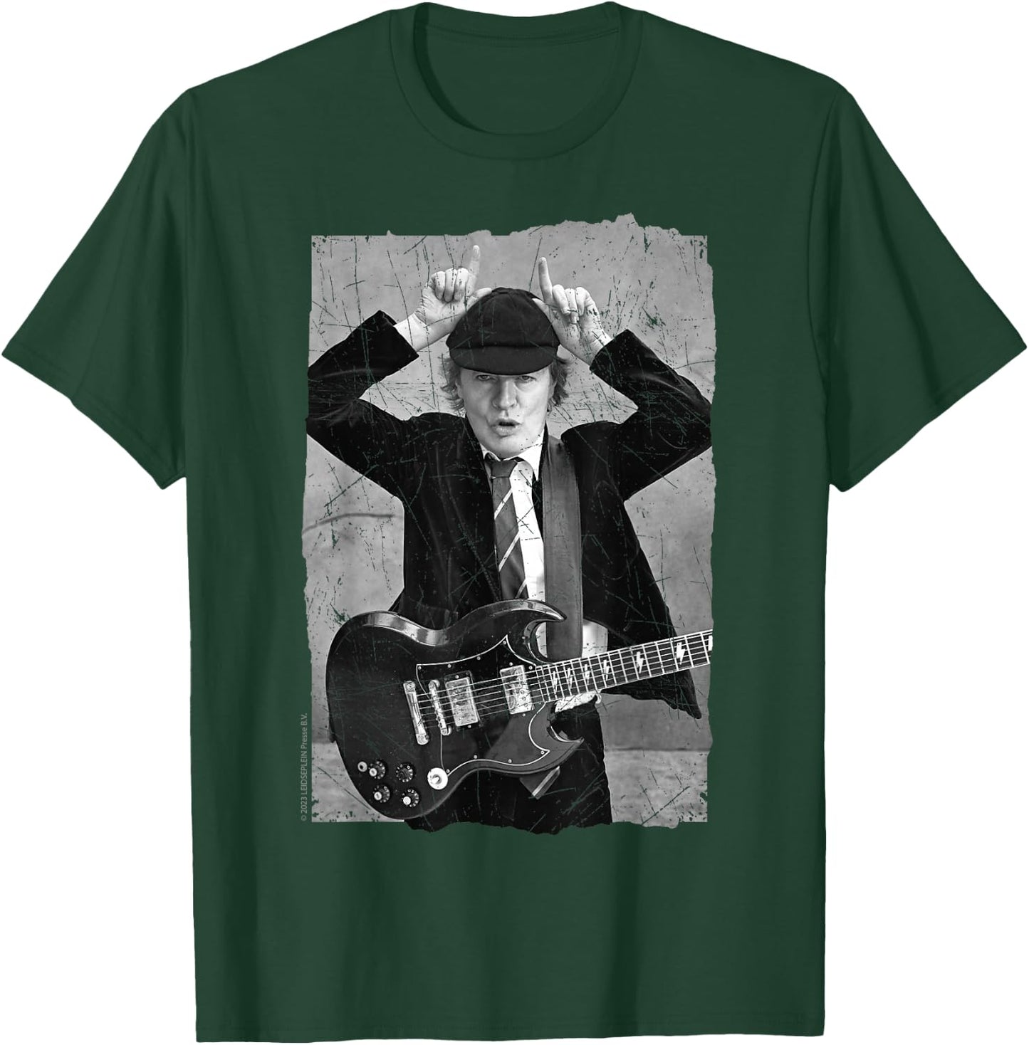 Official AC/DC Rock Music Band Angus Young Distressed Photo T-Shirt - T-Shirt | Forest