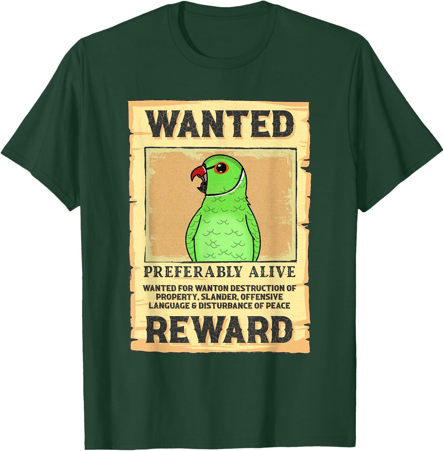 Wanted Poster Parrot I Green Indian Ringneck T-Shirt - T-Shirt | Forest