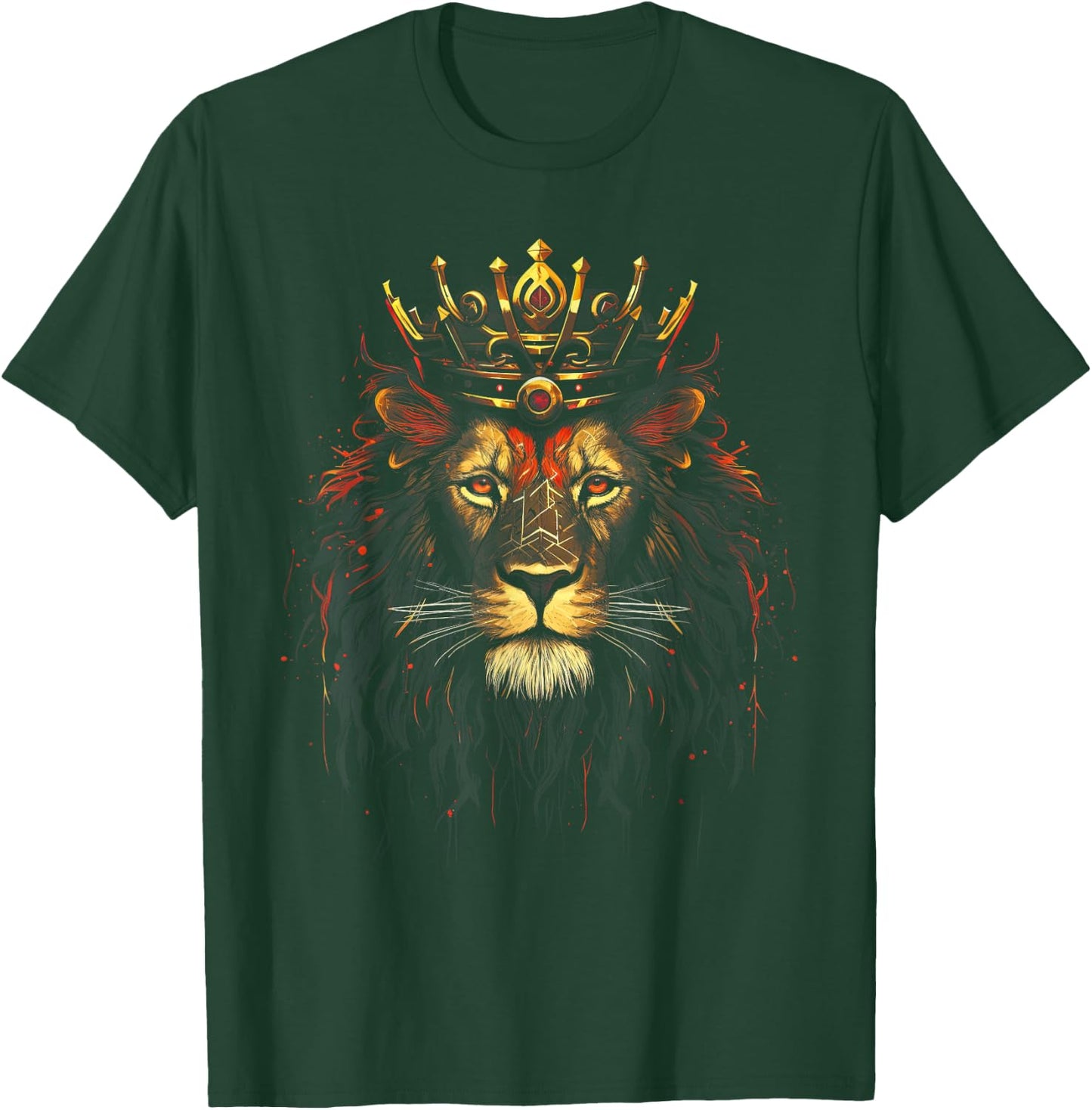 King Animal Jungle Lion Africa Crown Artwork - -Adults, -Kids - Black - Small - Short Sleeve - Cotton 60%, Polyester 40% T-Shirt - T-Shirt | Forest