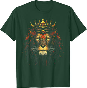 King Animal Jungle Lion Africa Crown Artwork - -Adults, -Kids - Black - Small - Short Sleeve - Cotton 60%, Polyester 40% T-Shirt - T-Shirt | Forest