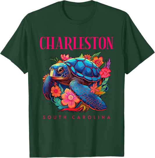 Charleston South Carolina Floral Beach Turtle Souvenir T-Shirt - T-Shirt | Forest