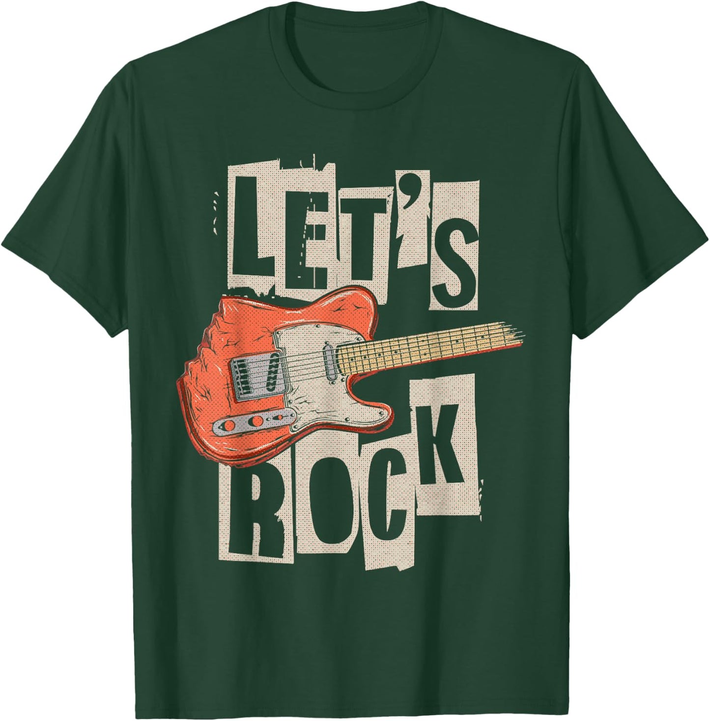 Let's Rock Electric Guitar Music Lover Band Guitarist Retro T-Shirt - T-Shirt | Forest