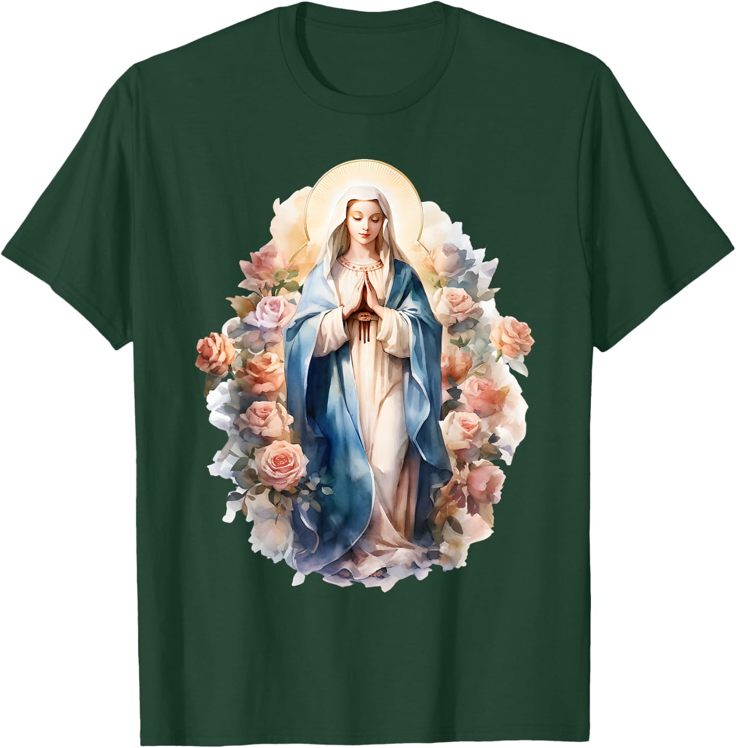 Blessed Mother Mary Mother of Jesus Roses Our Lady Catholic T-Shirt - T-Shirt | Forest