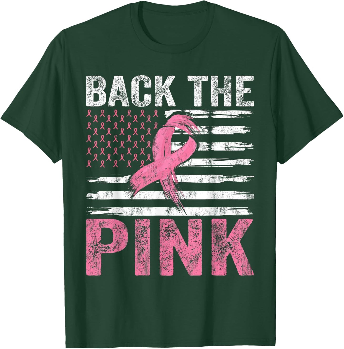 Breast Cancer Awareness USA Flag Design Back The Pink Ribbon T-Shirt - T-Shirt | Forest