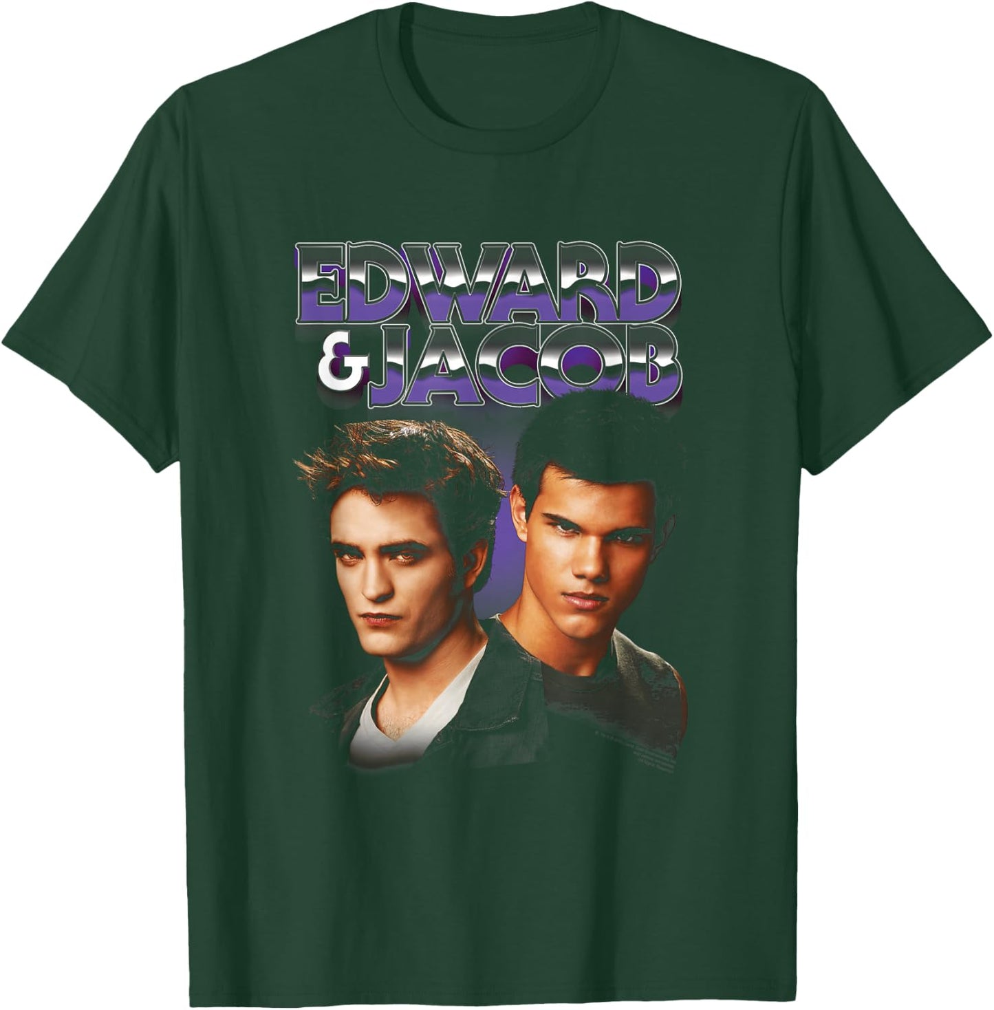 Twilight Edward & Jacob Purple Chrome Text Portrait Movie T-Shirt - T-Shirt | Forest