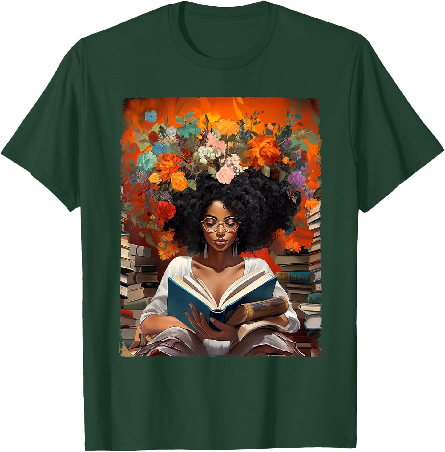 Black History Educated Reading Book Melanin Queen Afro Women T-Shirt - T-Shirt | Forest