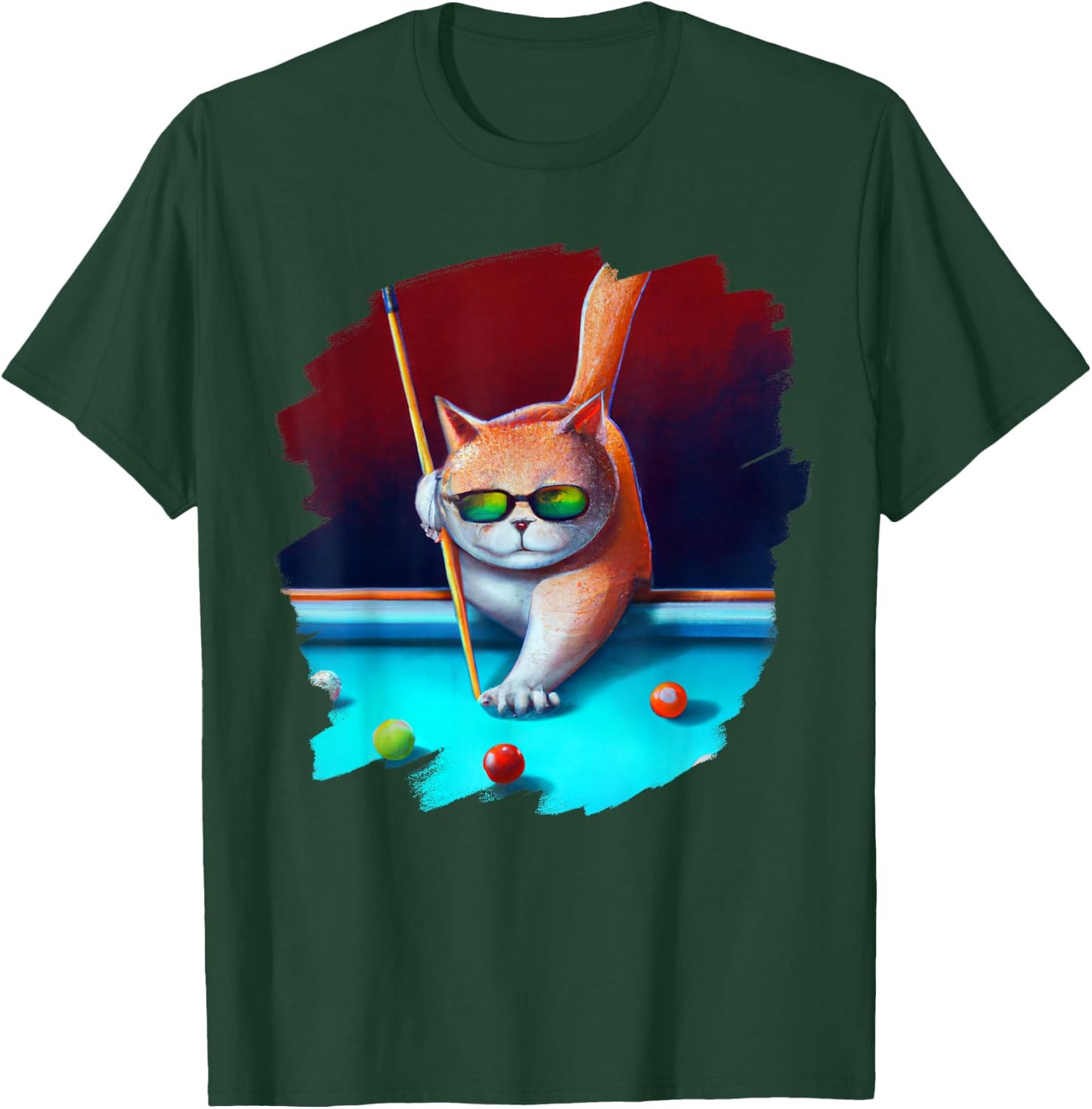 Cat Playing Pool Billiards in Lounge Cool Funny Cats T-Shirt - T-Shirt | Forest
