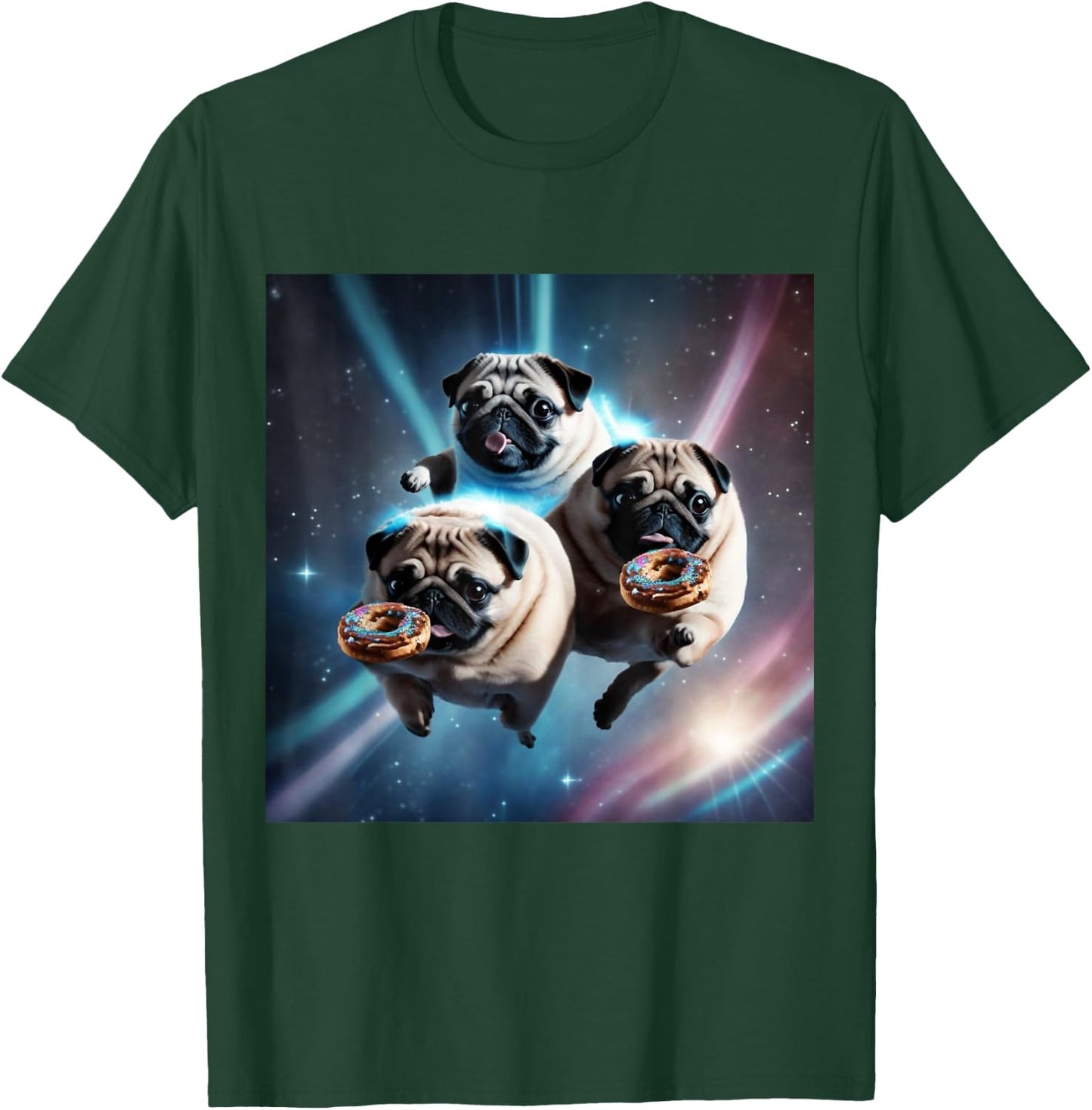 Pugs In Space With Donuts Cute Pug Boys Girls Men Women T-Shirt - T-Shirt | Forest