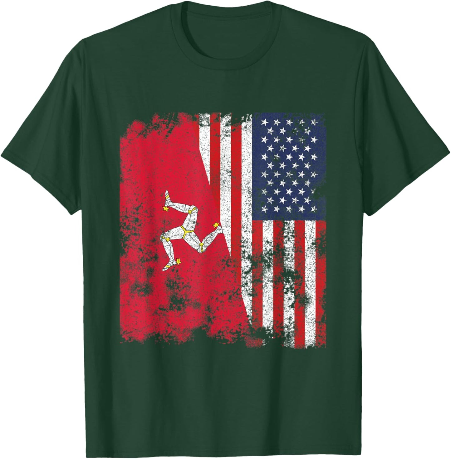 Isle Of Man USA Flag Distressed - Half American T-Shirt - T-Shirt | Forest
