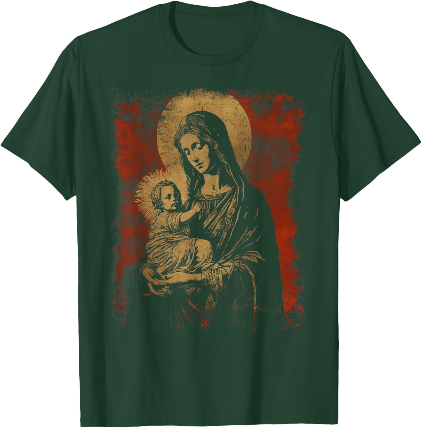 Mary & Jesus Retro Distressed 90s Goth Grunge Vibes Graphic T-Shirt - T-Shirt | Forest