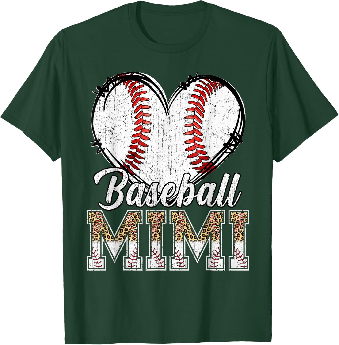 Softball Baseball Mimi Heart Leopard Print Mother's Day T-Shirt - T-Shirt | Forest