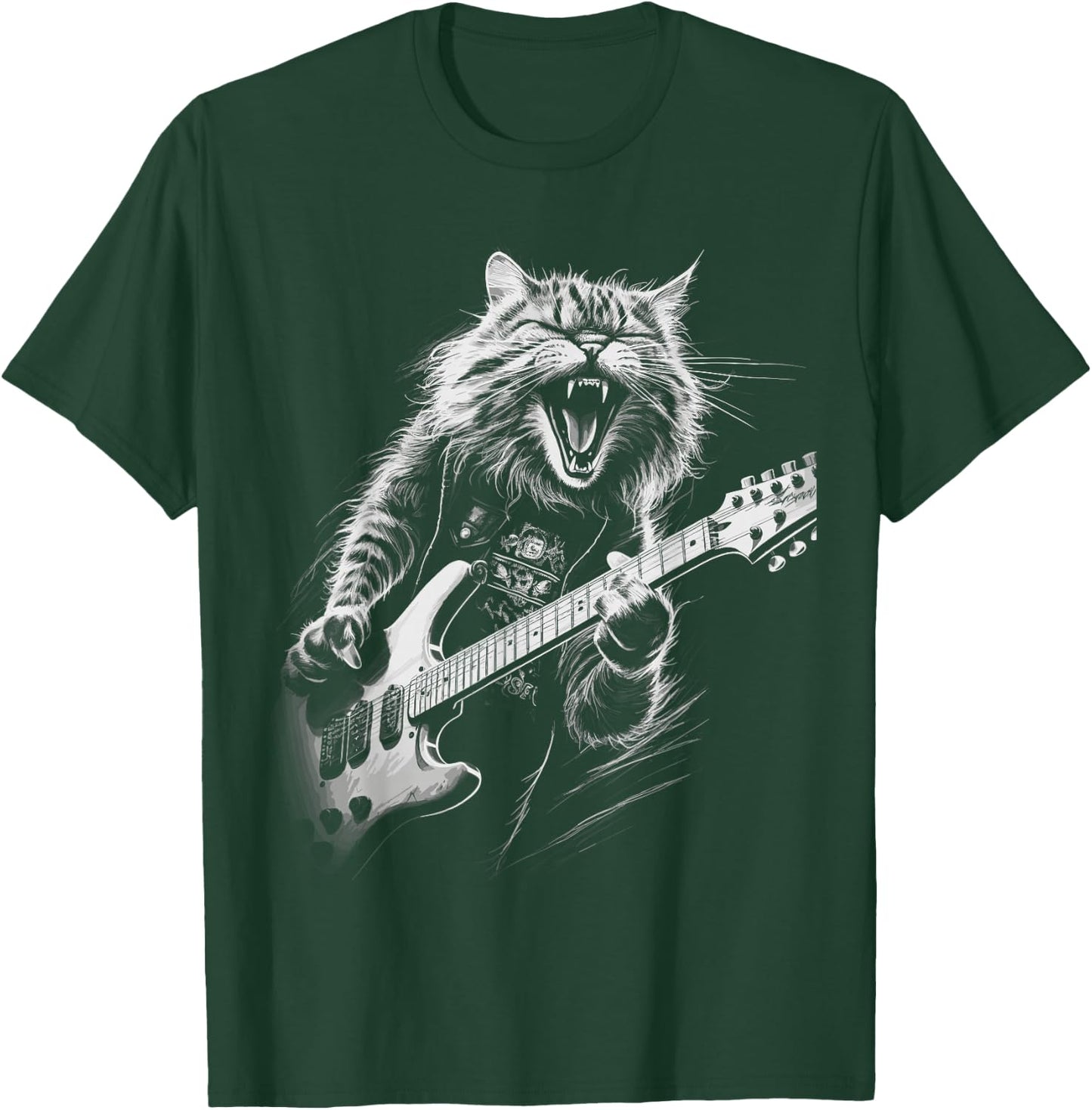 Rock Cat Playing Guitar Woman Funny Guitar Cat T-Shirt - T-Shirt | Forest