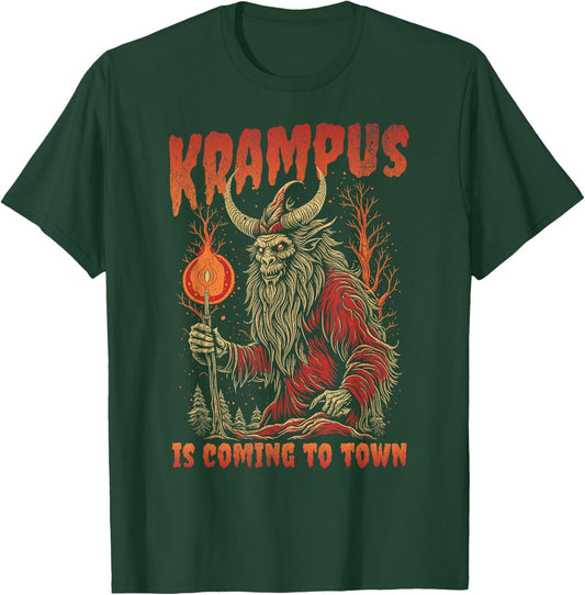 Christmas Krampus Is Coming Hail Santa Funny Xmas Clothing T-Shirt - T-Shirt | Forest