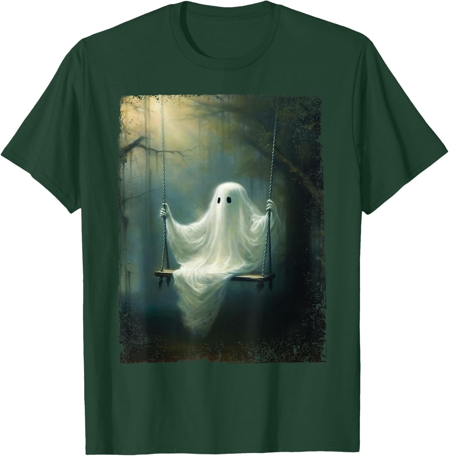 Vintage Halloween Costume Ghost Swing In The Forest Graphic T-Shirt - T-Shirt | Forest