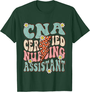 CNA Certificated Nursing Assistant Groovy Retro CNA Life T-Shirt - T-Shirt | Forest